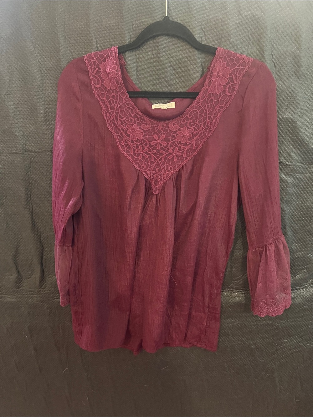 indigo soul Plum Lace-Trim 3/4 sleeves size large